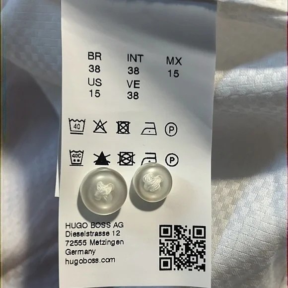 Men’s Hugo Boss Crispy White Dress Shirt Size 38 15 Slim Fit Organic Cotton Nwot - Picture 5 of 5